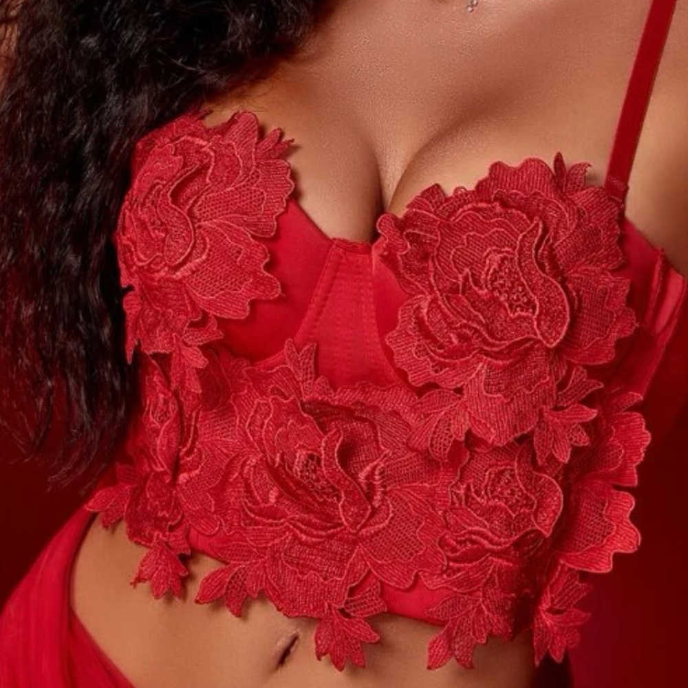 Apperloth A Guipure Lace Appliques Corset Cami Top